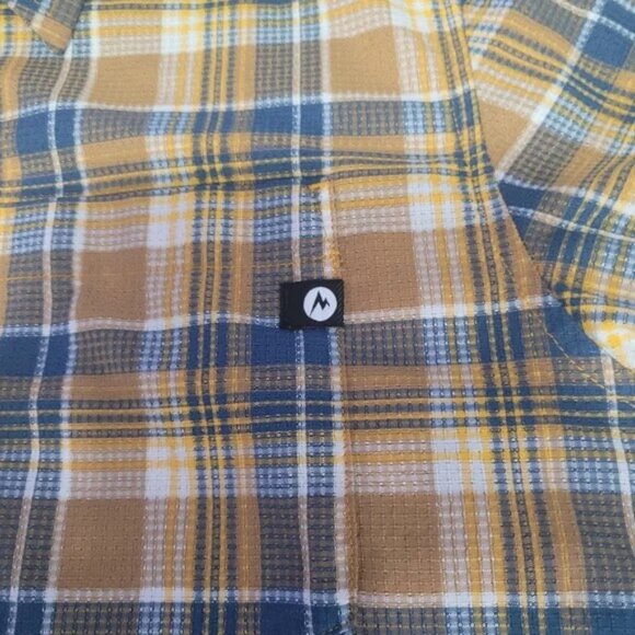 Marmot Men's Size Large Plaid Short-sleeve Performance Woven Shirt Brown & Blue - Picture 4 of 9